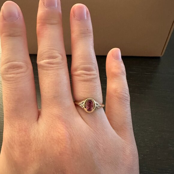AURATE Vintage Oval Cut Ring (Pink Tourmaline), Gold Vermeil, Size 6 - Picture 3 of 3
